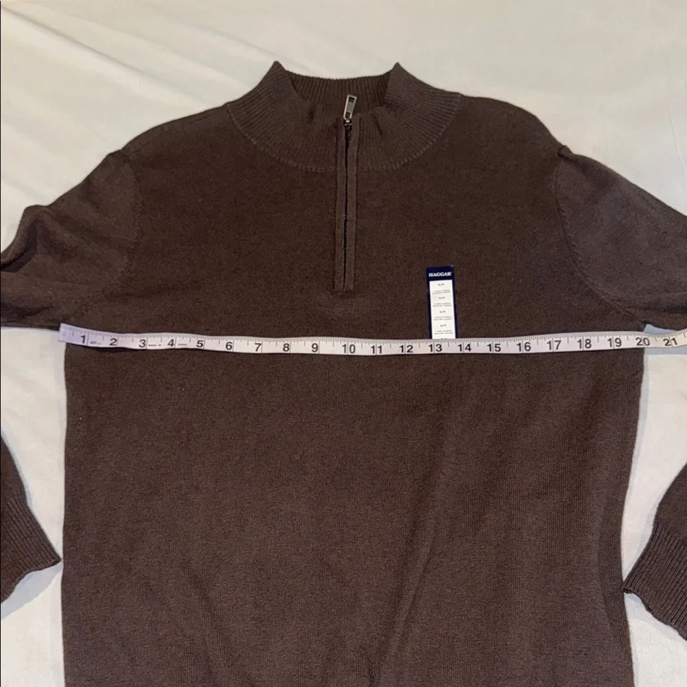 Haggar Cashmere Sweater cotton Brown Zip Up Classic Knit Men's Size S - Picture 5 of 10